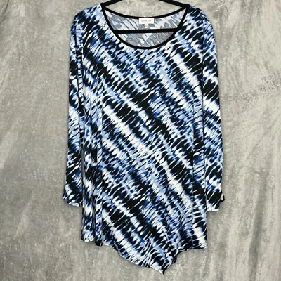 Camisa Top Avenue 22 24 2X Azul Rayas Manga Larga Cuello Redondo Baja Alta Elastizada Foto 1 de 4