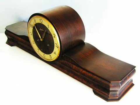 JUNGHANS PURE  ART DECO CHIMING MANTEL CLOCK  BLACK FOREST GERMANY with ROSEWOOD Cover