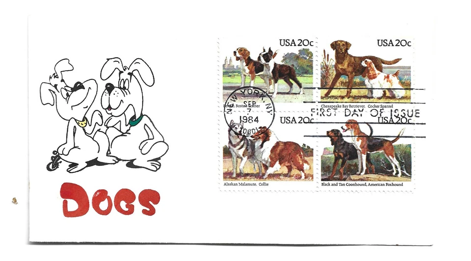 2098-01 Dogs Animated by Ellis block of 4, FDC - Image 1 of 1