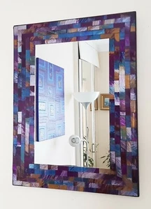 Rectangular mosaic wall mirror purple & blue handmade in Bali 40cm NEW - Picture 1 of 6