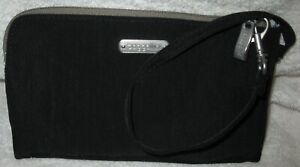 Baggallini black RFID wallet/clutch with zippered top and 3 card slots inside