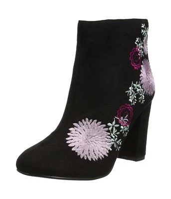 Botas De Tobillo De Tacón Bordadas Negras Con Flores: Felicity - Imagen 1 de 4