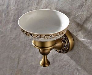 Antique Brass Carved Wall Mounted Bathroom Soap Dish Holder Ceramic Dish yba492