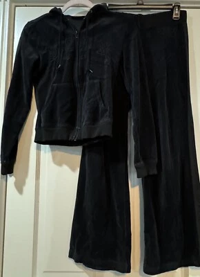 DKNY Velour Pants And Hoodie Full Zip With Logo Black Size XS - Image 1 of 4
