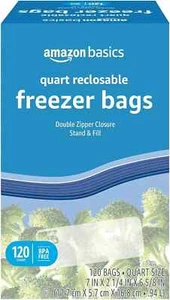 Reclosable Freezer Quart Bags, Stand & Fill Base, 120 Count - Picture 1 of 3