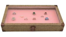 JEWELRY 72 Pink Insert RINGS BOX CASE Burlap Dark Beige Metal Clasp Jewelry Case