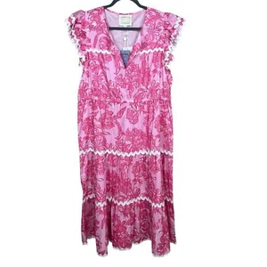 SAIL TO SABLE Flutter Sleeve Floral Midi Dress With Ric Rac Trim XL Pink Womens - Picture 1 of 8
