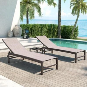 Crestlive Products Chaise Lounge Adjustable Outdoor Beige W/ Table Set (3-Piece) - Picture 1 of 5