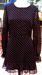 Vestido Corto Negro Motivo Estrella Volantes Cizalla XL Manga Larga Hinchada Corte Trasero - Imagen 1 de 6