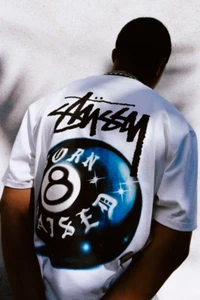 NEW Stussy x Born & Raised 8 Ball Tee Size Size Medium IN HAND FAST SHIP - Picture 1 of 12