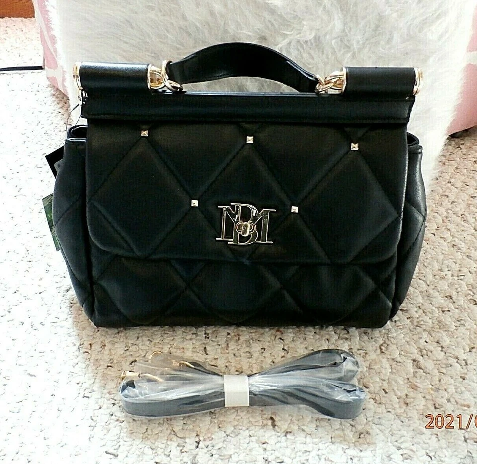 Badgley Mischka Big Diamond Quilting With Studs Bag Black Crossbody