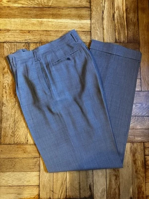 VTG 40s 50s Drop Loop Hollywood waist Trousers Blue check wool pants Size 32/33 - Image 1 of 4