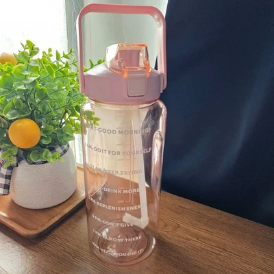 Pink Sport Water Bottle with Straw, Sling and Hydration Markers - Image 1 of 4