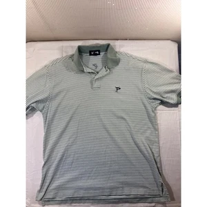 Ashworth Mens Striped Polo Shirt Size M Green White Short Sleeve Casual Golf - Picture 1 of 6