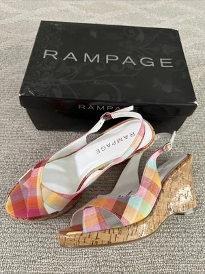 NUEVO RAMPAGE MULTICOLOR CORCHO CUÑA TACÓN ZAPATOS TELA SANDALIAS SUPERIORES 8M Foto 1 de 4