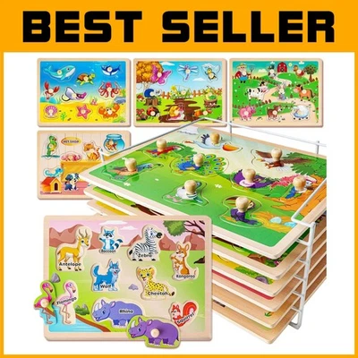Montessori Learning Wooden Puzzles for Ages 1-4 - Perfect Gift Idea for Toddlers - Image 1 of 4