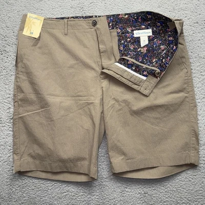Caribbean Shorts Mens 38 Khaki Flat Front Floral Trim Casual Dress Lightweight N - Image 1 of 4