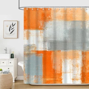 Orange Grey Shower Curtain for Bathroom Orange Beige Gray Modern Abstract Gru... - Picture 1 of 6