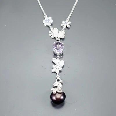 Gem jewelry Natural Pearl Necklace 925 Sterling Silver 20"/N25795 - Image 1 of 4
