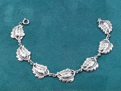 Sterling Silver DANECRAFT Link Bracelet w. Double Leaf Links Theme: 7.25" Long - Image 1 of 4