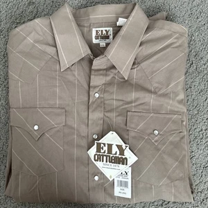 Ely Cattleman Pearl Snap Shirt Men's XXL Long Sleeve Western Detail Brown NWT - Picture 1 of 7