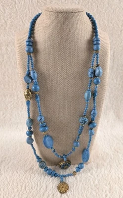 Collar Chico’s Azul Turquesa Cuentas Capas Tono Dorado Largo Boho Foto 1 de 4