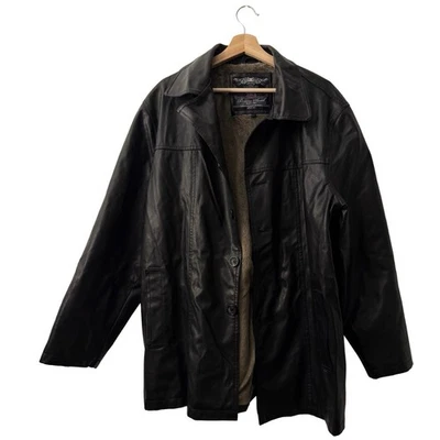Vintage Brave Soul Men’s Black Leather Jacket, Size XL Fuzzy Lined Coat - Image 1 of 4