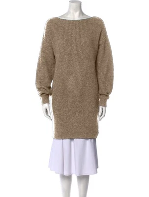 THEORY Sabine Wool Ribbed Boat Neck Dress in Taupe Melange (size M) - Image 1 of 4