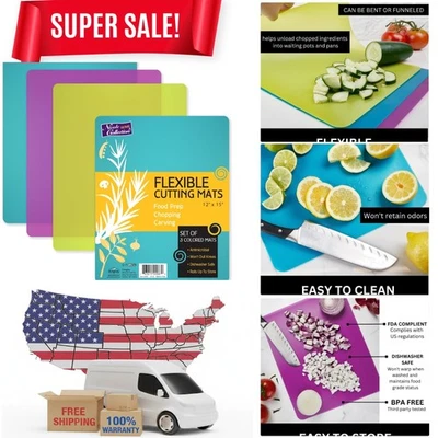 Набор из 3 гибких кухонных ковриков для резки без бисфенола А 12 x 15 дюймов - Изображение 1 из 4