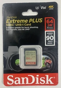 SANDISK SDSDXSF-064G-ANCIN 64GB SanDisk Extreme PLUS SDXC U3 V30 4K Memory Card - Picture 1 of 2