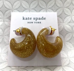Kate Spade New York WBRUH510 Adore-Ables Gold Glitter hoop huggie post Earrings - Picture 1 of 4