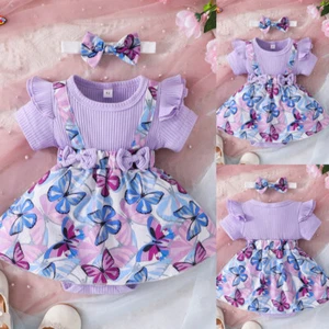 Newborn Baby Girls Butterfly Bodysuit Romper Tops Dress Infant Outfit Clothes - Picture 1 of 14