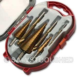 6pc Step Drill and Milling Bit Set Spiral Groove Conical Cone Bits Hole Cutter - Picture 1 of 4