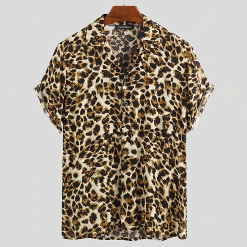Camisa Manga Corta Hombre Estampado Tigre/Leopardo Algodón Poliéster  Casual