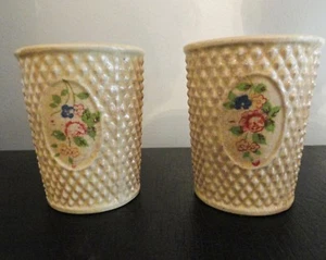 VTG Lot 2 Hobnail Pottery Juice Glasses/Cups W/ Hobnail Texture 3" Tall Roses - Picture 1 of 11