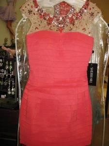 Vestido de cóctel Sherri Hill 32239 coral con cuentas vendaje talla 0 - Imagen 1 de 3