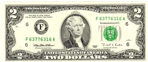 Crisp UNC 1995 2$ Atlanta Federal Reserve Note, Fort Worth Printing [C8 - Picture 1 of 2