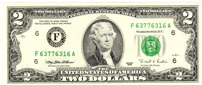 Crisp UNC 1995 2$ Atlanta Federal Reserve Note, Fort Worth Printing [C8 - Image 1 of 2