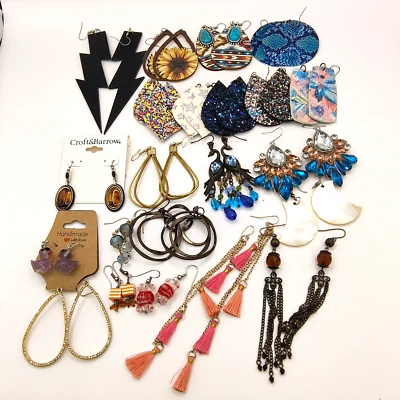Dangle Fashion Earrings Lot of 22 All Wearable Craft Repurpose Upcycle AS-IS - Image 1 of 4