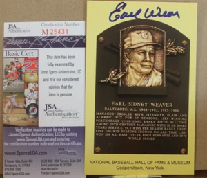 "EARL WEAVER" HALL OF FAME GOLD PLAQUE POST CARD(JSA) - Picture 1 of 2