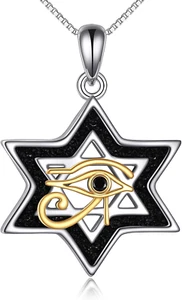 Eye of Horus Star of David Necklace 925 Sterling Silver Six Pointed Star Pendant - Picture 1 of 8