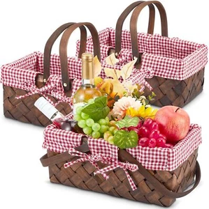 3 Pcs Small Woodchip Easter Picnic Baskets with Handle Hand Woven Fruit Baskets - Picture 1 of 3