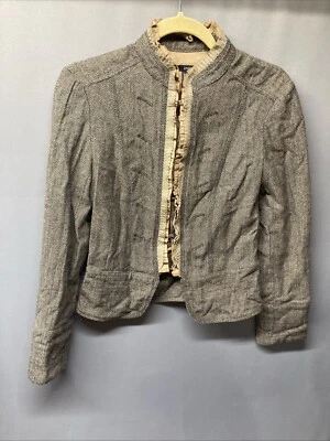 Jaqueta Zara Basics Feminina M Bolero Marrom Zig Zag Lã Babado Cottagecore - Imagem 1 de 4