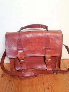 English Gentleman's Vintage Leather Tan Satchel Briefcase Messenger Bag - Picture 1 of 7