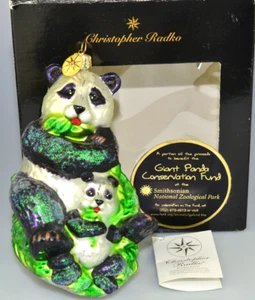 CHRISTOPHER RADKO 3D GLAS 2009 PANDA LOVE SMITHSONIAN WEIHNACHTSSCHMUCK mit BOX - Bild 1 von 7