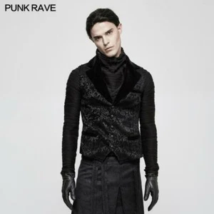 Punk Rave Jacquard Velvet Goth Steampunk Victorian Black Waistcoat Vest Y-807 - Picture 1 of 7
