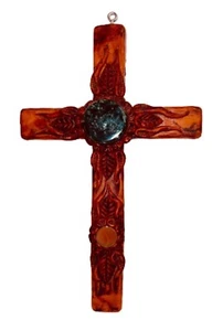 Kreuz mit Edelsteinintarsien - spirituelle Wohndeko - aufwendig gestaltete Wand Ha - Bild 1 von 8