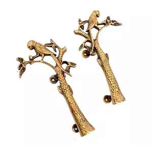 Handmade Antique Brass Parrot On Tree Design Door Handle Pair, Pull Handles - Picture 1 of 8