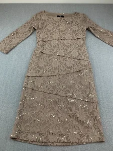 Ronni Nicole Lace Tiered Sequin Dress Sz4 Taupe Formal Wedding Mother of Bride - Picture 1 of 13