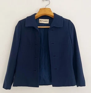 Vintage MONTALDO’S Women Wool Jacket Sz M Navy Blue Open Front Lined 1960’s - Picture 1 of 7